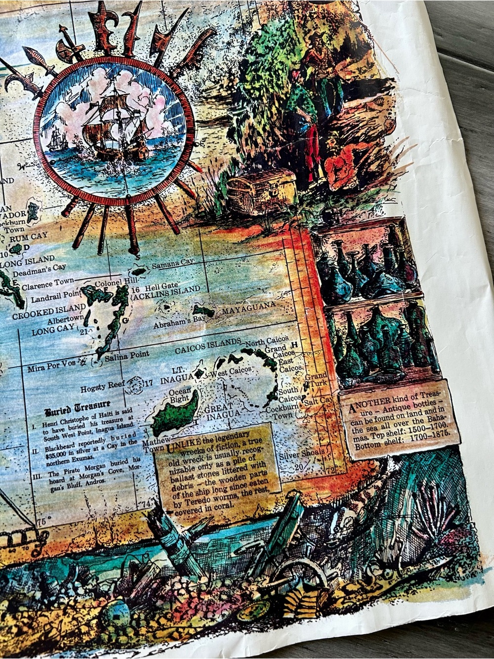 Vintage 1980s Maps of the Caribbean Treasure Hunters Map Bahamas Gulf Cuba - Picture 12 of 16